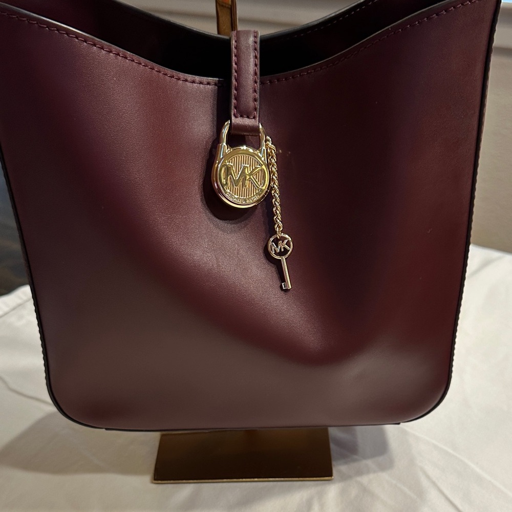 Michael Kors Deep Burgundy Leather Bag with Gold Charm